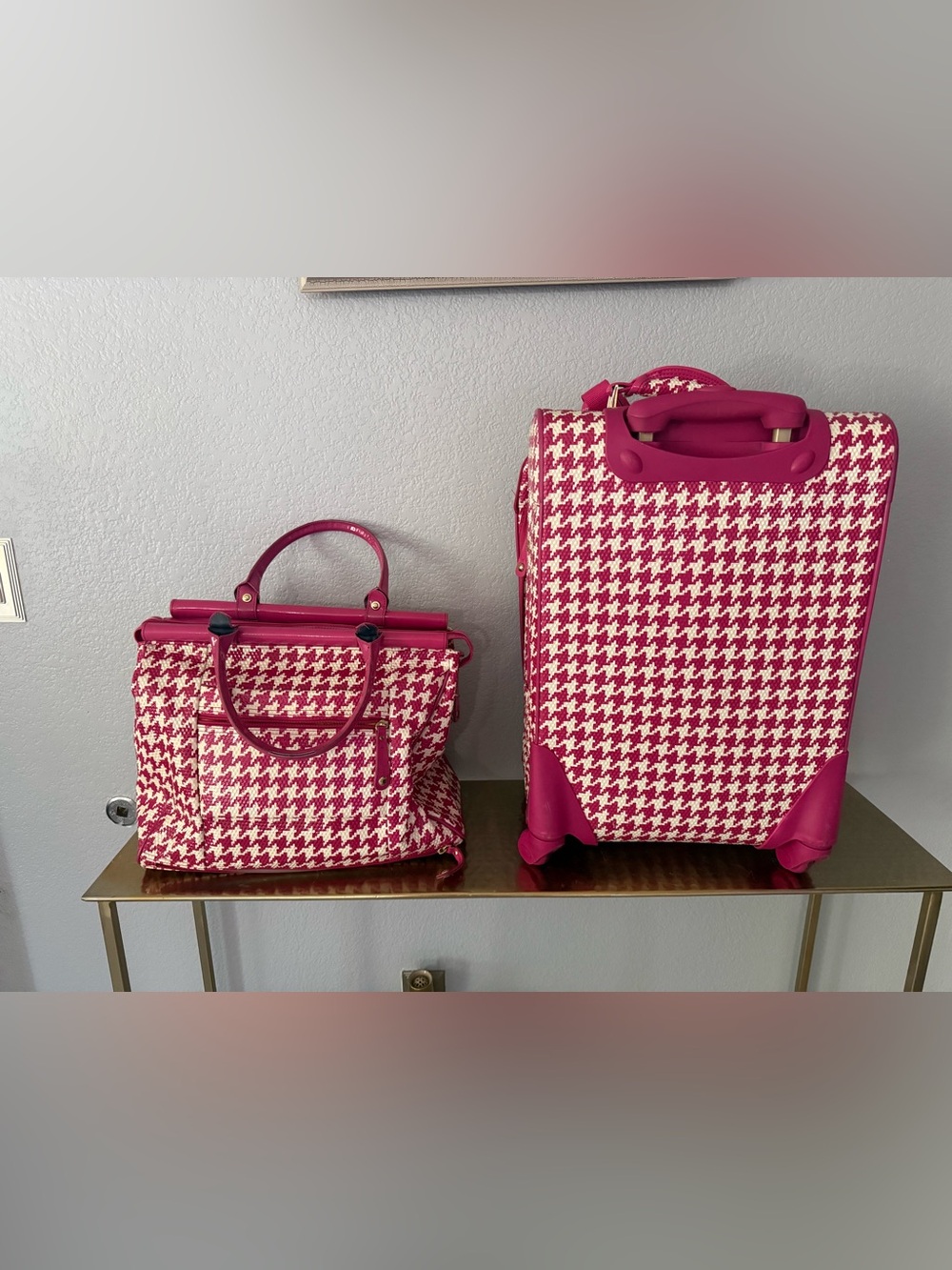Magenta Houndstooth Tote & Carry-On Set - Women Bags